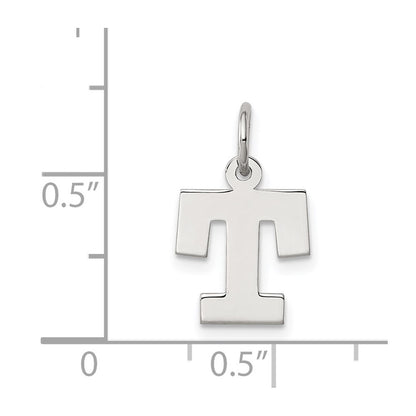 Sterling Silver Rhodium-Plated Block Letter T Initial Charm