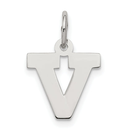 Sterling Silver Rhodium-Plated Block Letter V Initial Charm