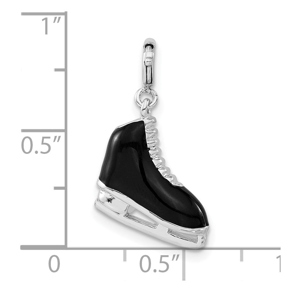 Sterling Silver 3-D Black Enamel Ice Skate W/ Spring Ring Clasp Charm