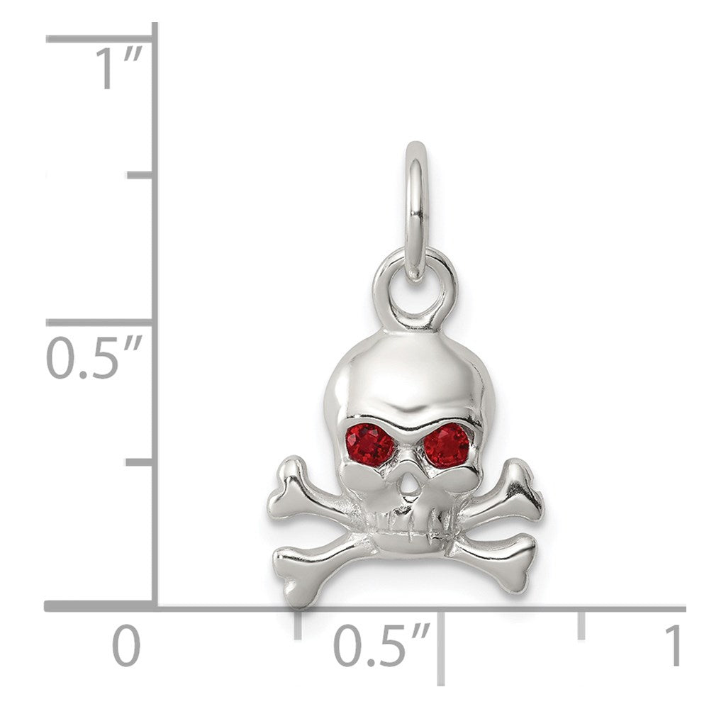 Sterling Silver Red Cz Skull Charm