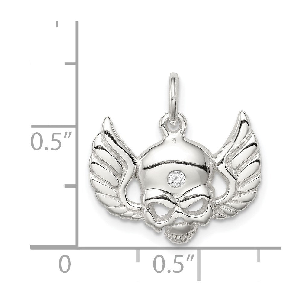 Sterling Silver Cz Skull With Wings Charm