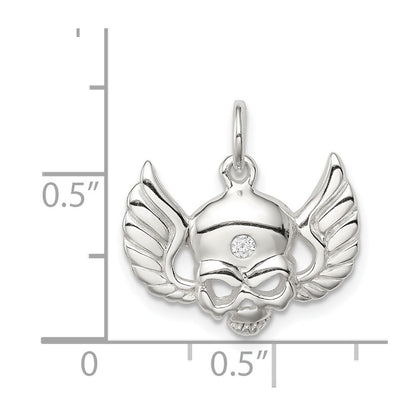 Sterling Silver Cz Skull With Wings Charm