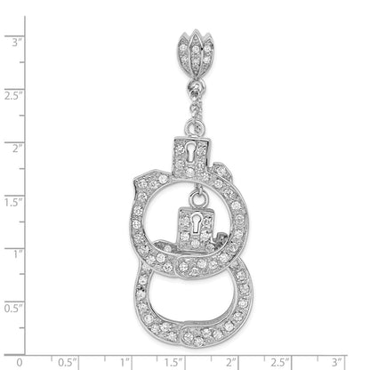 Sterling Silver Polished Cz Handcuffs Pendant