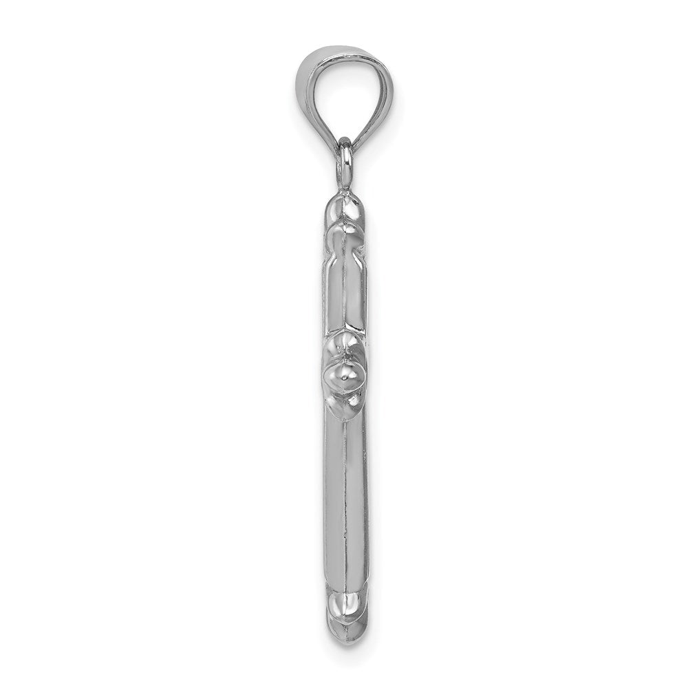 Sterling Silver Rhodium-Plated Fleur-De-Lis Cross Pendant