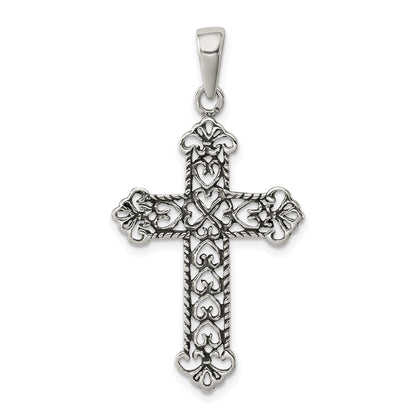 Sterling Silver Antiqued Fleur De Lis Cross Pendant