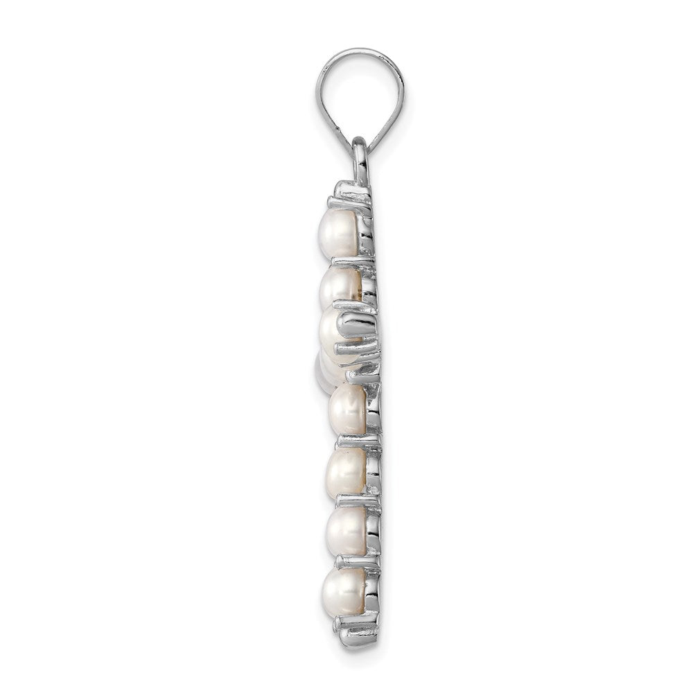 Sterling Silver Rhodium-Platedfw Cultured Pearl Cross Pendant
