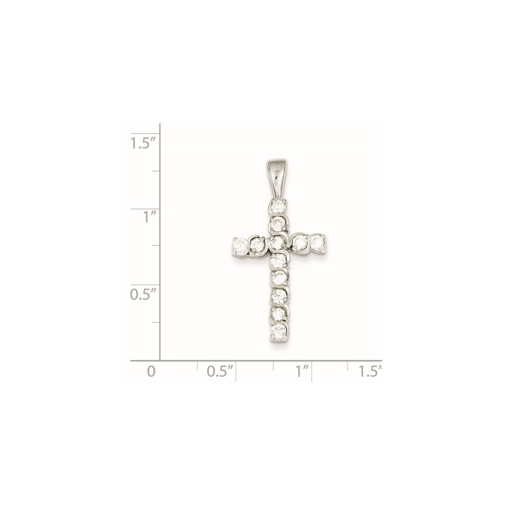 Sterling Silver Rhodium-Plated Cz Latin Cross Pendant