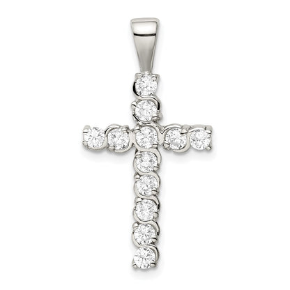 Sterling Silver Rhodium-Plated Cz Latin Cross Pendant