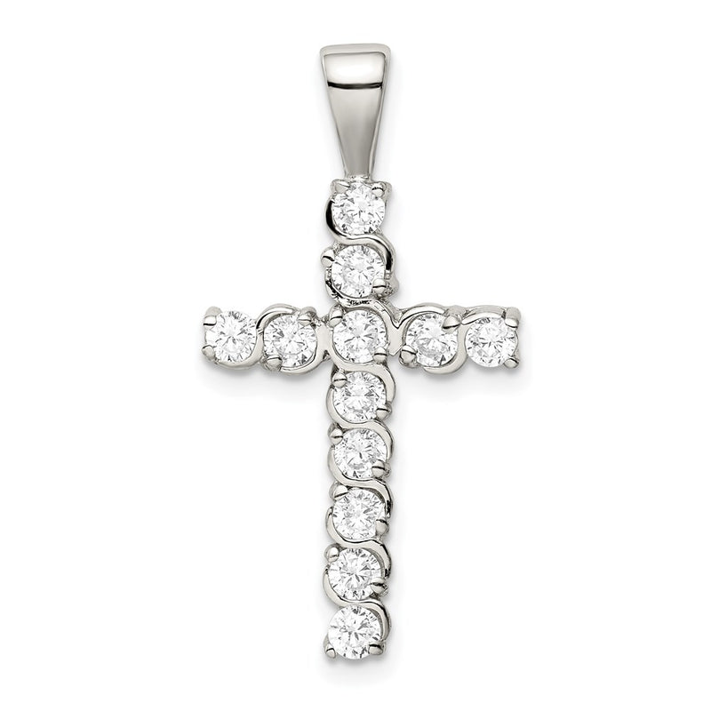 Sterling Silver Rhodium-Plated Cz Latin Cross Pendant