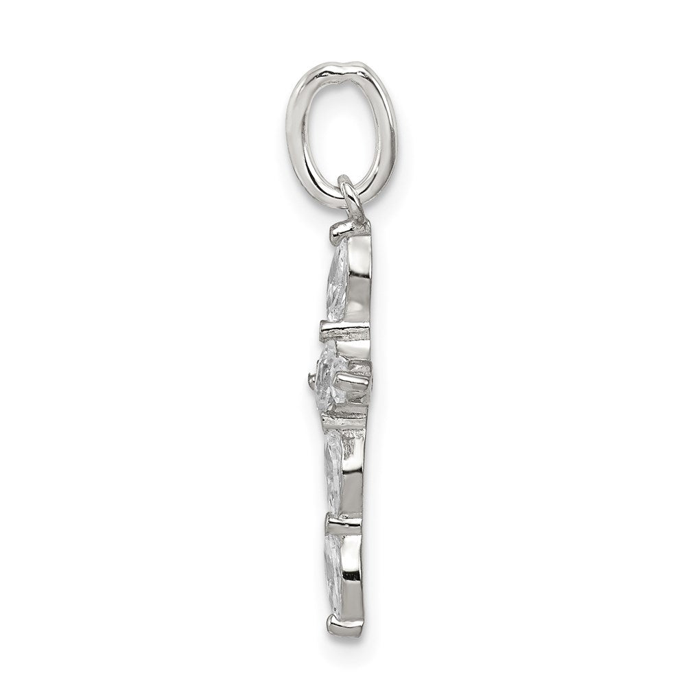 Sterling Silver Rhodium-Plated Cz Cross Charm