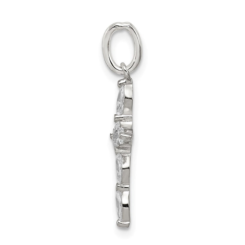 Sterling Silver Rhodium-Plated Cz Cross Charm