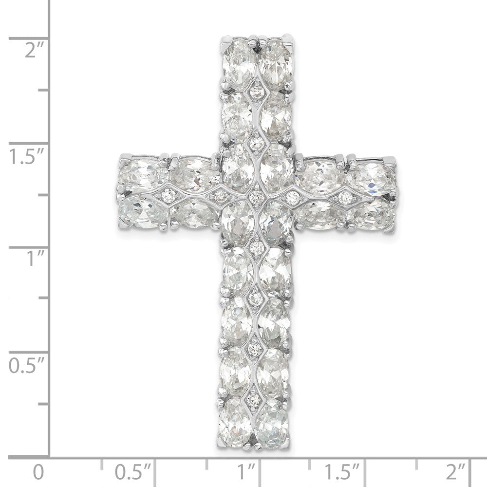 Sterling Silver Polished Fancy Cz Latin Cross Slide