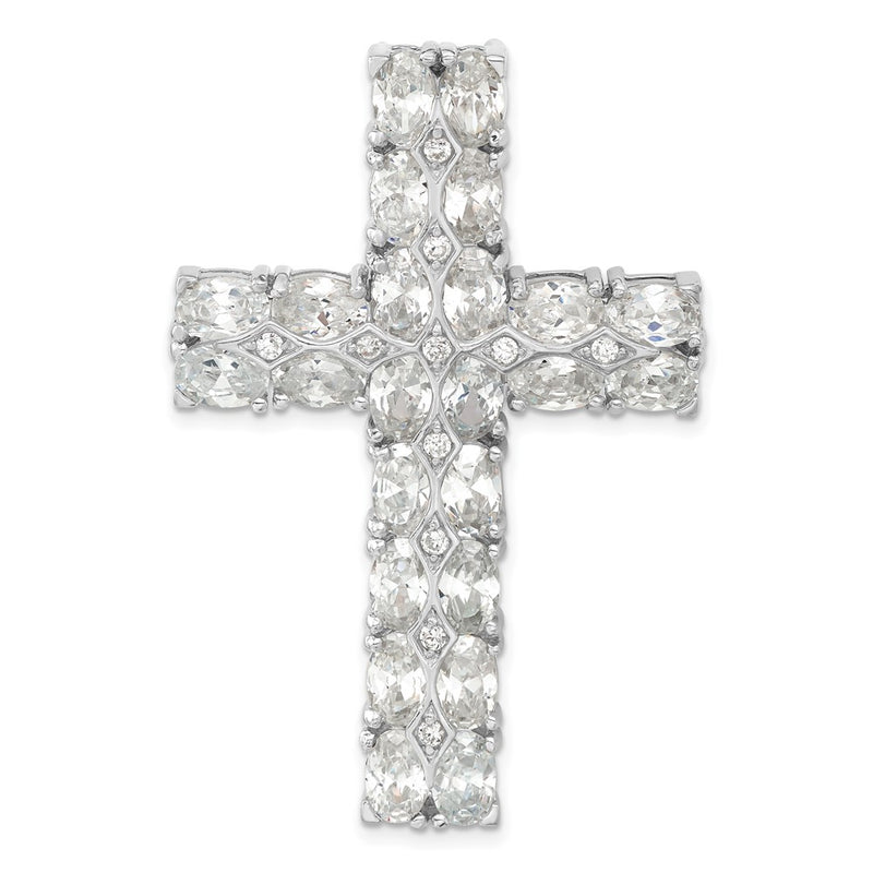 Sterling Silver Polished Fancy Cz Latin Cross Slide