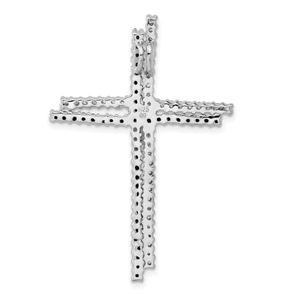 Sterling Silver Black & Clear Cz Cross Slide Pendant