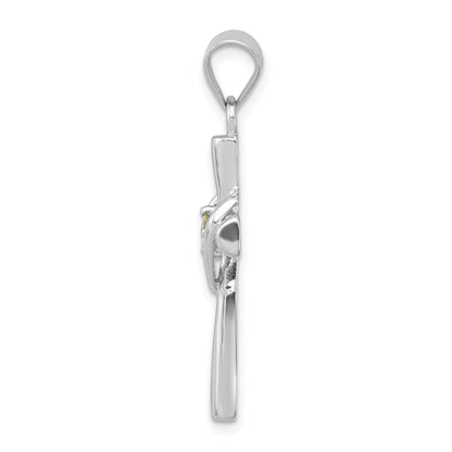 Sterling Silver Rhodium-Platedperidot Heart Cross Pendant