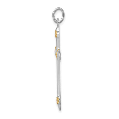 Sterling Silver Rhodium-Plated & 18K Gold-Plated Rope Cross Pendant