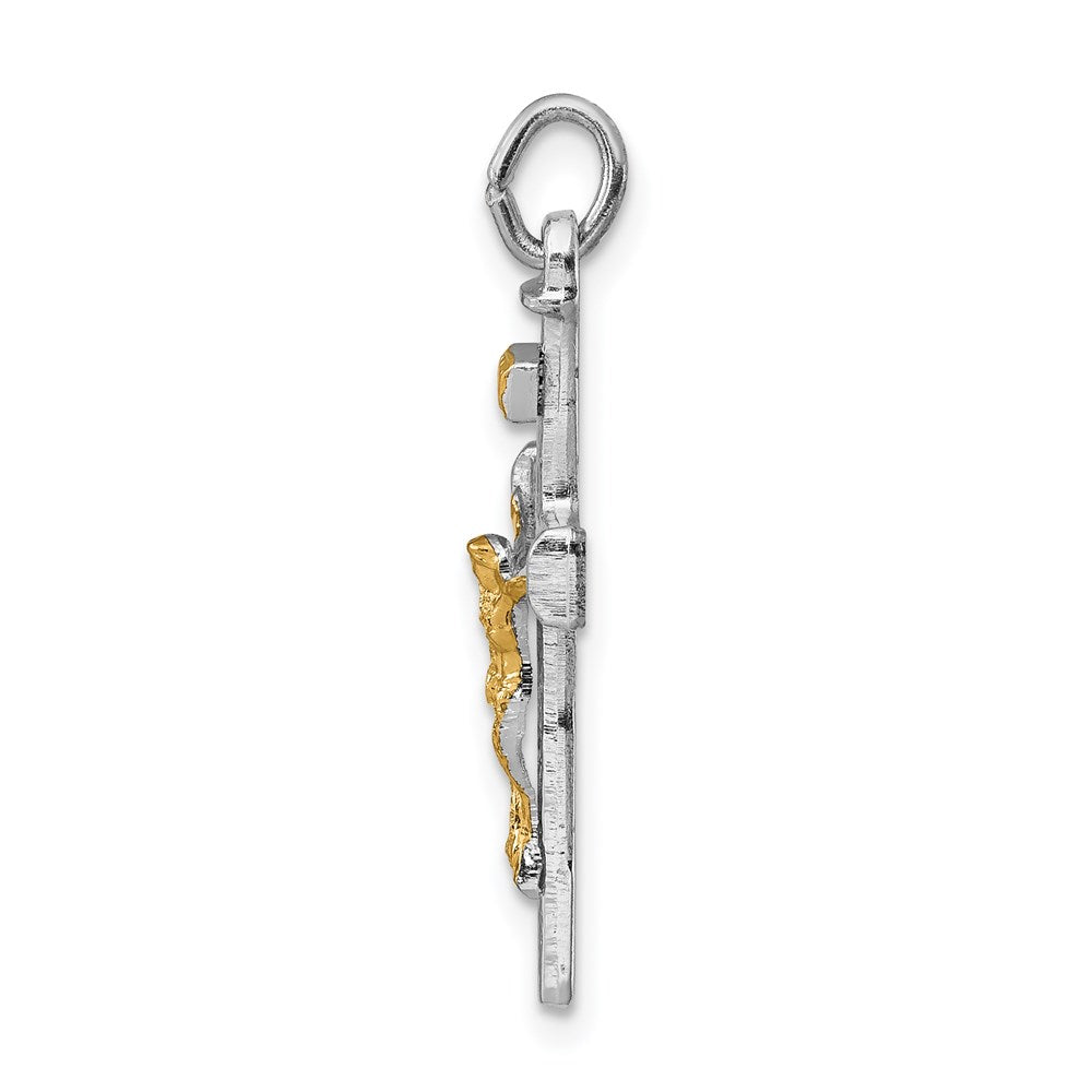 Sterling Silver Rhodium-Plated & 18K Gold-Plated Crucifix Charm