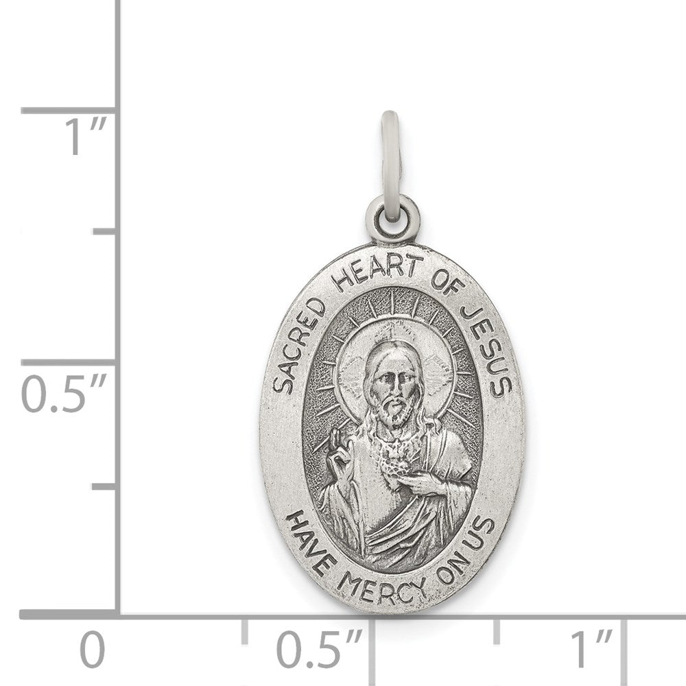 Sterling Silver Antiqued Sacred Heart Of Jesus Medal