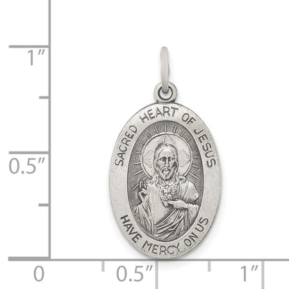 Sterling Silver Antiqued Sacred Heart Of Jesus Medal