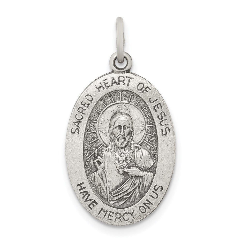 Sterling Silver Antiqued Sacred Heart Of Jesus Medal