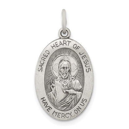 Sterling Silver Antiqued Sacred Heart Of Jesus Medal
