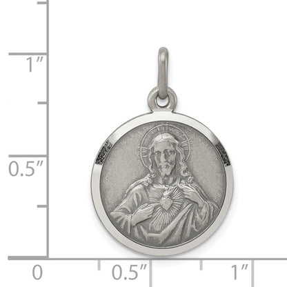 Sterling Silver Antiqued Sacred Heart Of Jesus Medal