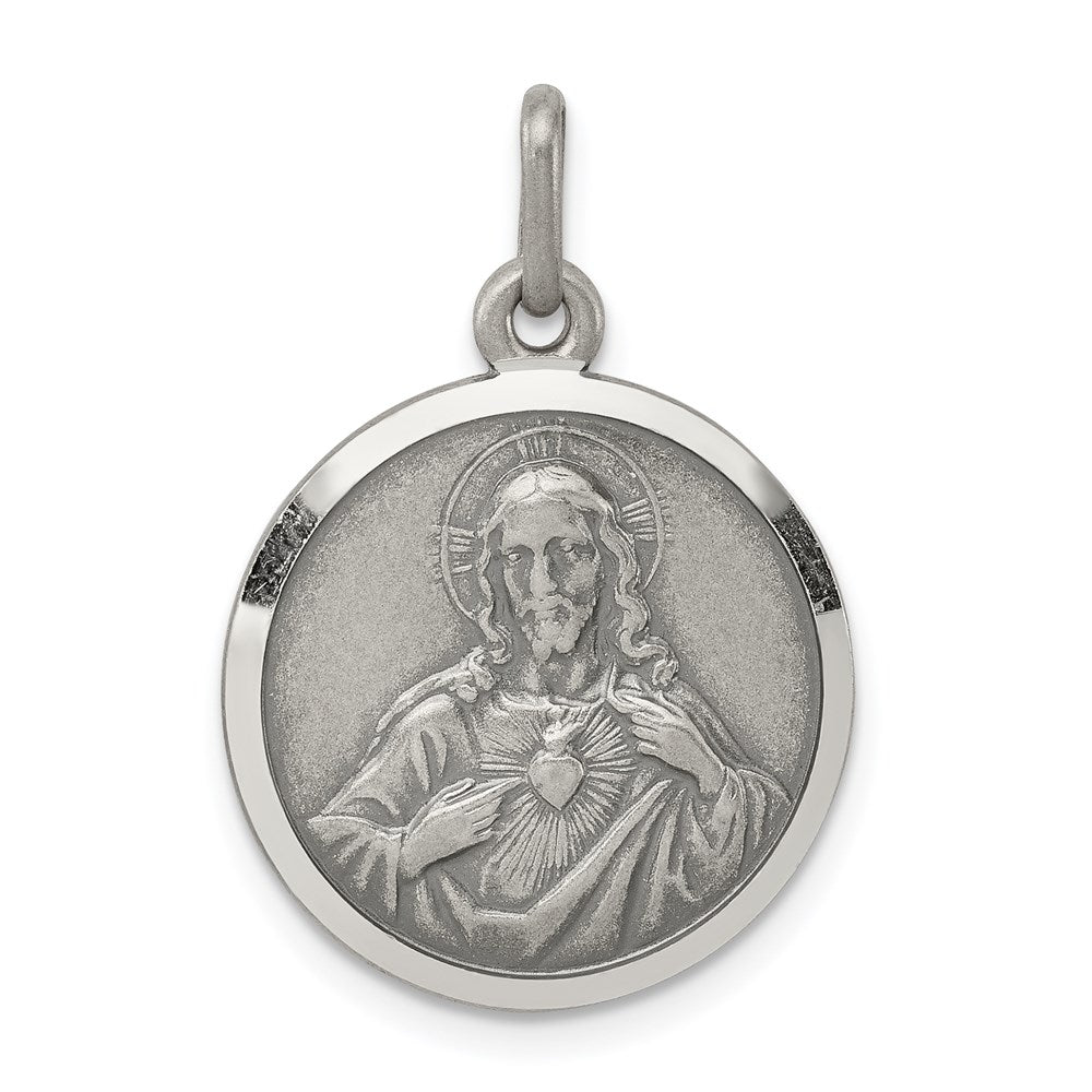 Sterling Silver Antiqued Sacred Heart Of Jesus Medal
