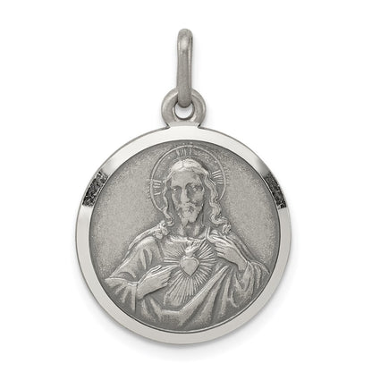 Sterling Silver Antiqued Sacred Heart Of Jesus Medal