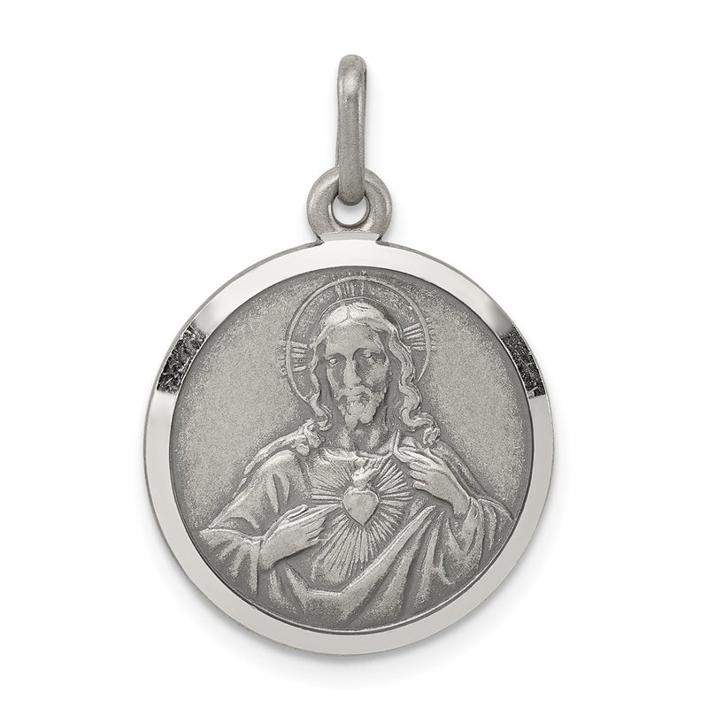 Sterling Silver Antiqued Sacred Heart Of Jesus Medal