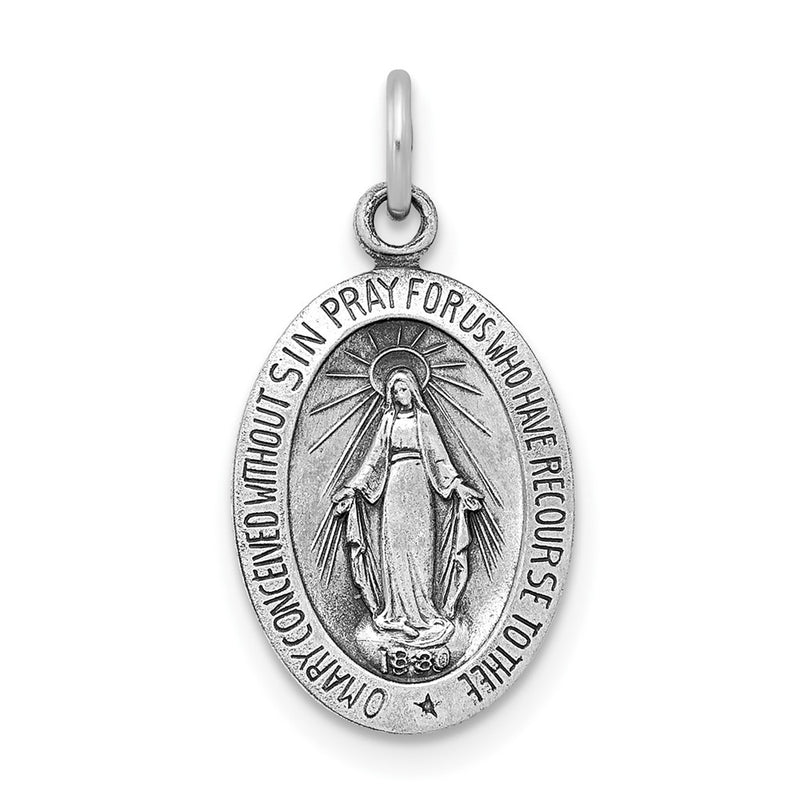 Sterling Silver Rhodium-Plated Miraculous Solid Medal
