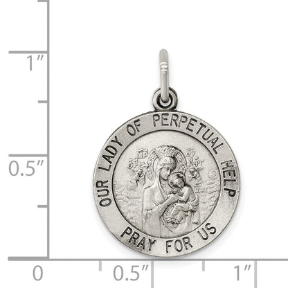 Sterling Silver Antiqued Our Lady Of Perpetual Help Round Medal