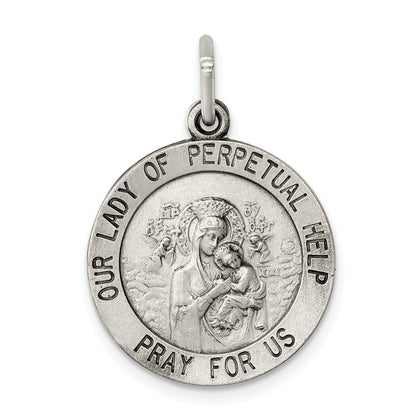 Sterling Silver Antiqued Our Lady Of Perpetual Help Round Medal