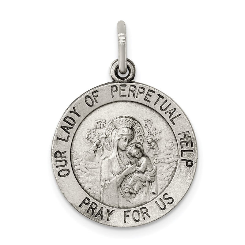 Sterling Silver Antiqued Our Lady Of Perpetual Help Round Medal
