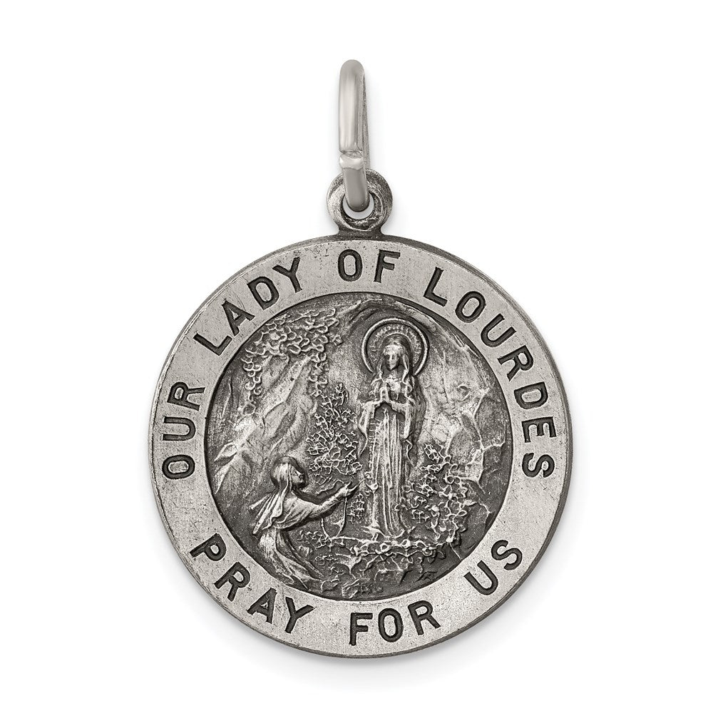 Sterling Silver Antiqued Our Lady Of Lourdes Medal