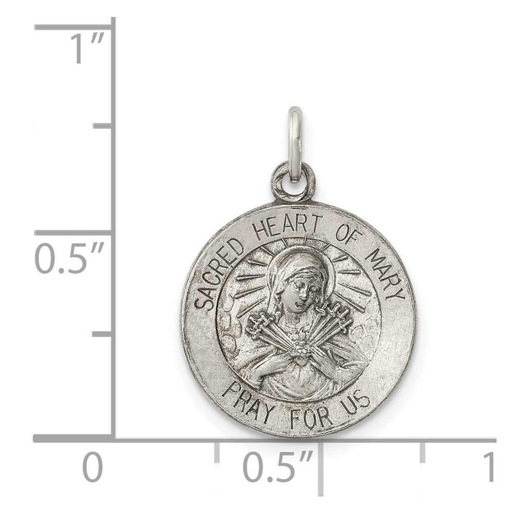 Sterling Silver Antiqued Sacred Heart Of Mary Medal