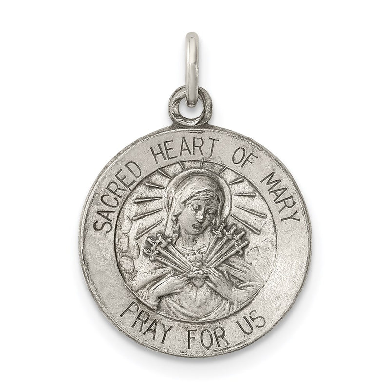 Sterling Silver Antiqued Sacred Heart Of Mary Medal