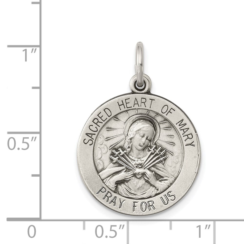 Sterling Silver Antiqued Sacred Heart Of Mary Medal
