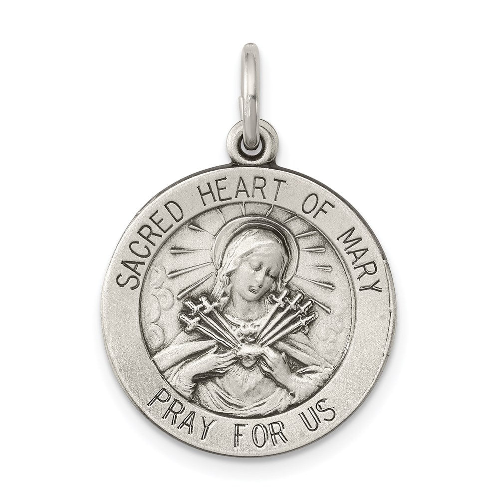 Sterling Silver Antiqued Sacred Heart Of Mary Medal