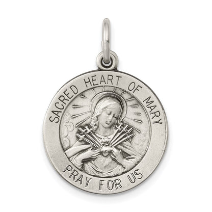 Sterling Silver Antiqued Sacred Heart Of Mary Medal