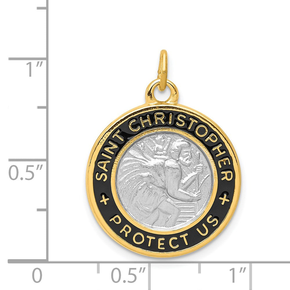 Sterling Silver Rhodium-Plated & 18K Plated Epoxy St. Christopher Charm