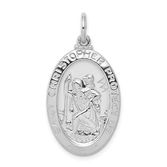 Sterling Silver Rhodium-Plated Saint Christopher Medal