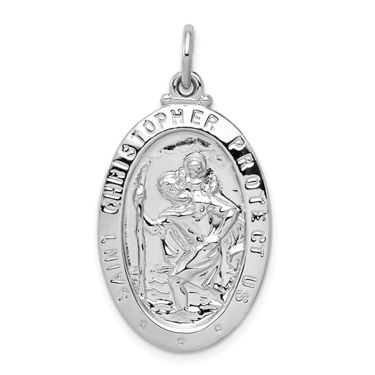 Sterling Silver Rhodium-Plated Saint Christopher Medal