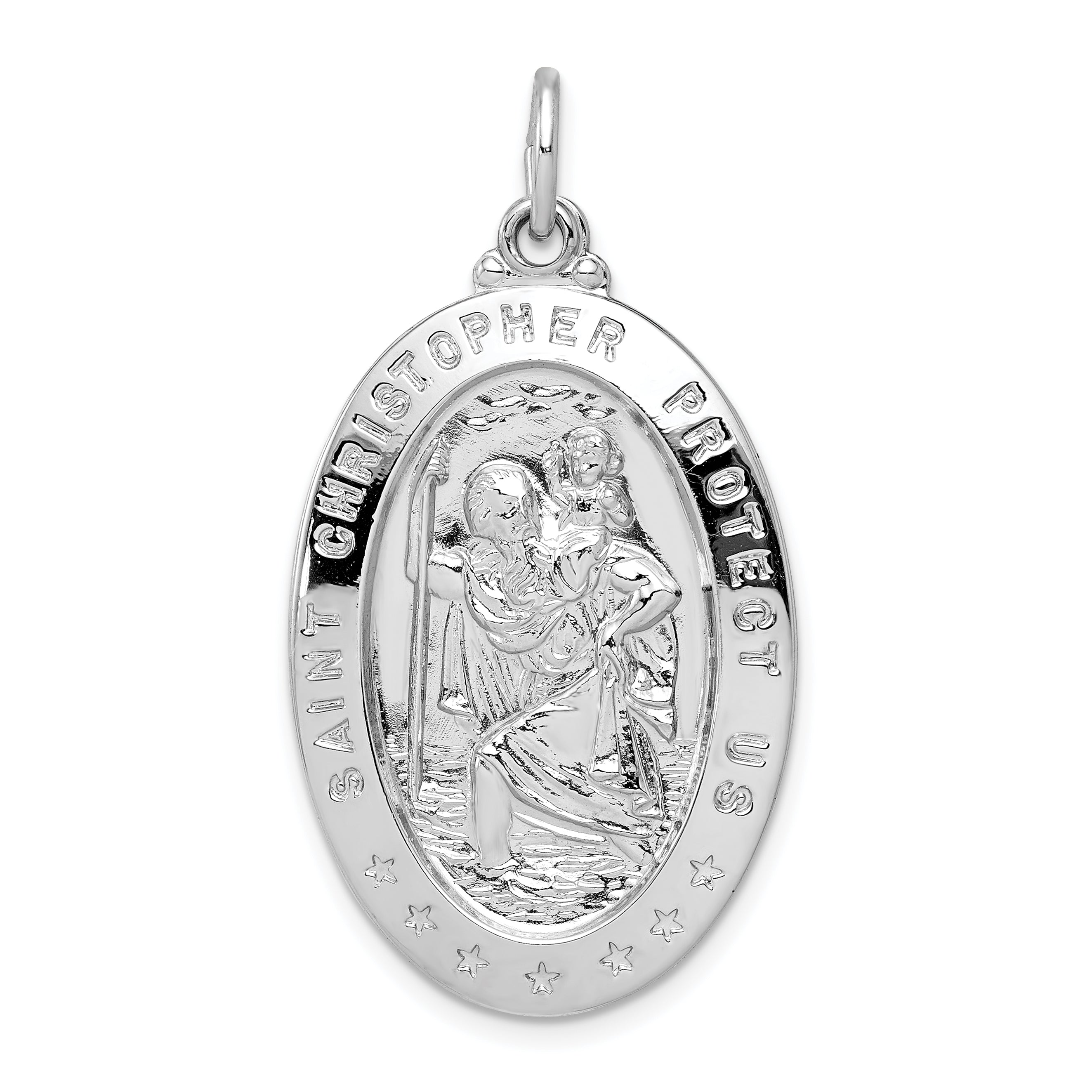 Sterling Silver Rhodium-Plated Saint Christopher Medal
