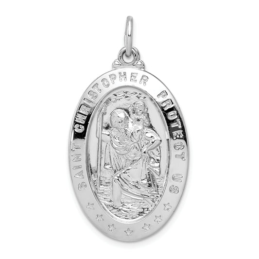 Sterling Silver Rhodium-Plated Saint Christopher Medal