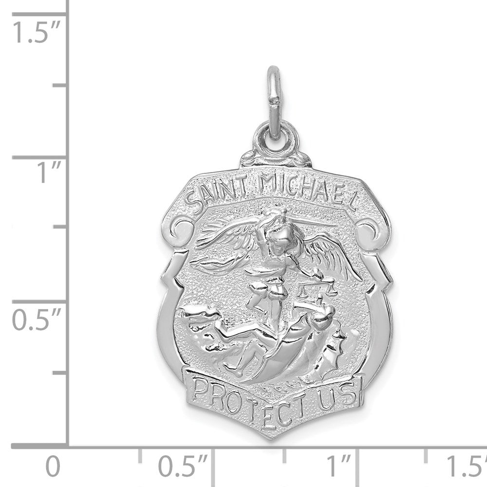 Sterling Silver Rhodium-Plated Saint Michael Badge Medal