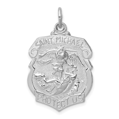 Sterling Silver Rhodium-Plated Saint Michael Badge Medal