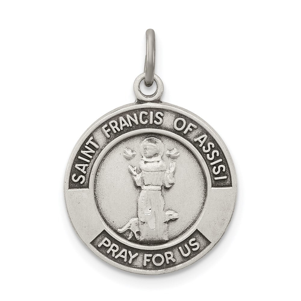 Sterling Silver Antiqued Saint Francis Of Assisi Medal