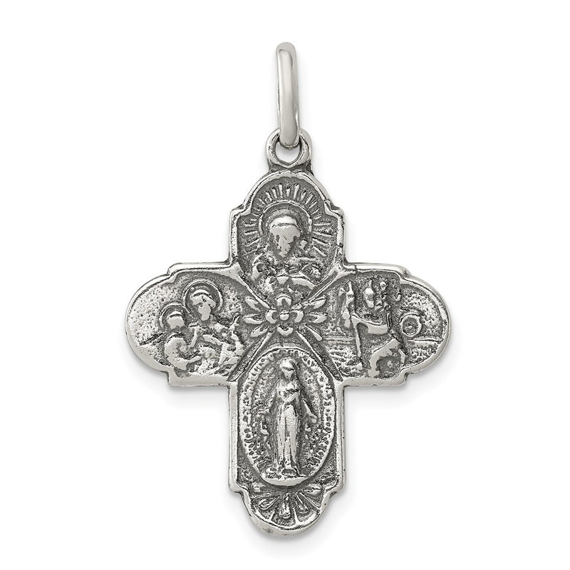 Sterling Silver Antiqued Reversible 4-Way Medal