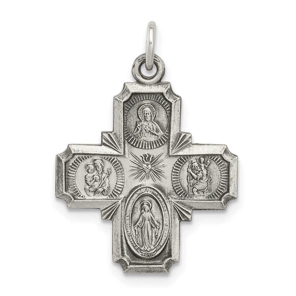 Sterling Silver Antiqued Reversible 4-Way Medal