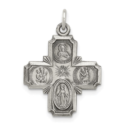 Sterling Silver Antiqued Reversible 4-Way Medal